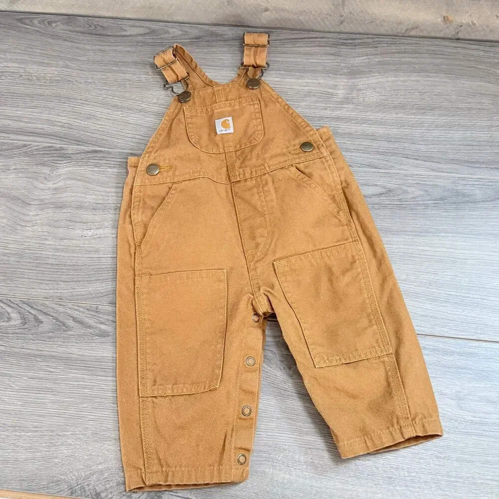 Carhartt Canvas Bib Overalls Size 6 mos. Double Knee Snap Crotch Play Mini Me